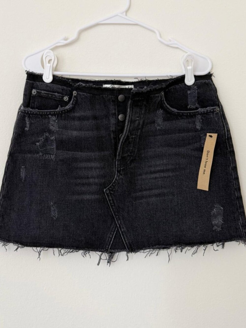 NWT Reformation Distressed Black Denim Mini Skirt Raw Hem Size 29 Medium